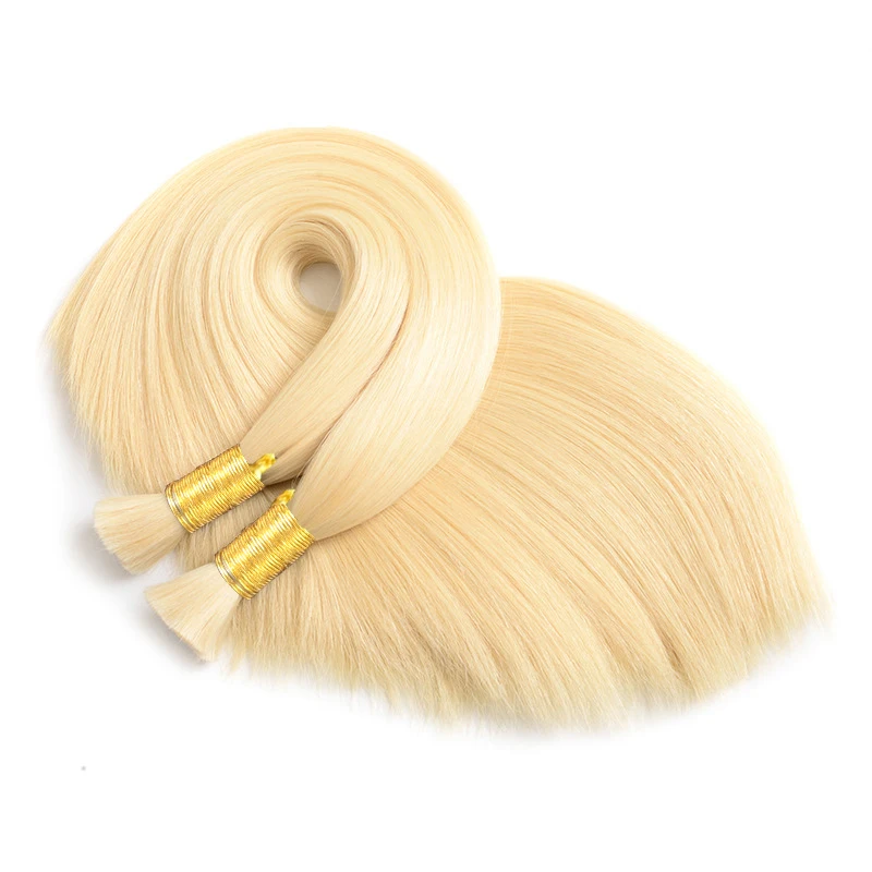 Cabello humano 100% Real, pelo liso virgen Remy a granel, 12-28 pulgadas, 100g, Rubio Natural