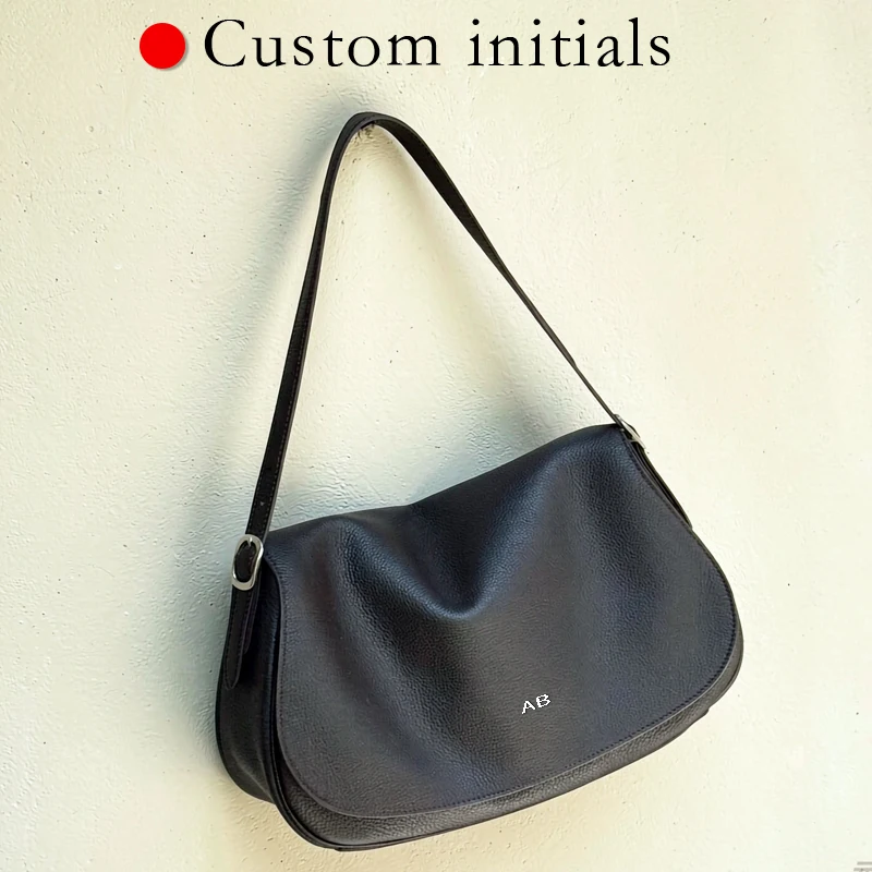 Customize Initials Leather Grain Saddle Bags For Women Luxury Designer Handbags And Purses 2026 New In Cowhide Underarm Shoulder