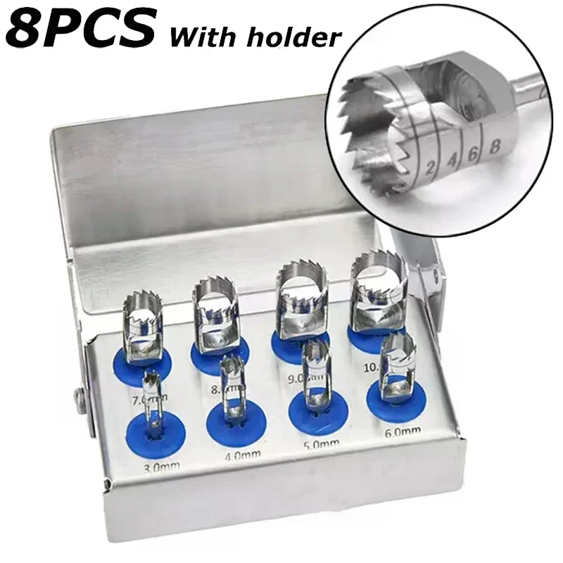 8Pcs/set Dental Trephine Drill Implant Kit, Low Speed Handpiece Set for Bone Core Extraction & Oral Surgery