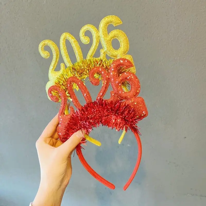 1/4 Uds. Diadema de Feliz Año Nuevo 2026: aro para el pelo con números navideños y lentejuelas brillantes, banda para el pelo para fiesta de Nochebuena y accesorios festivos