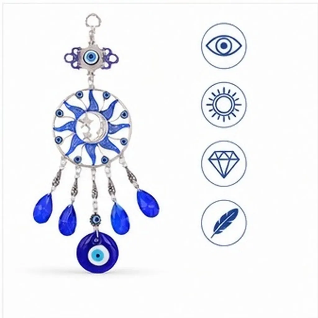 Turkish Evil Eye Dream Catcher Wall Hanging Decor – Metal Pendant for Home, Bedroom, Bathroom, Coffee Shop