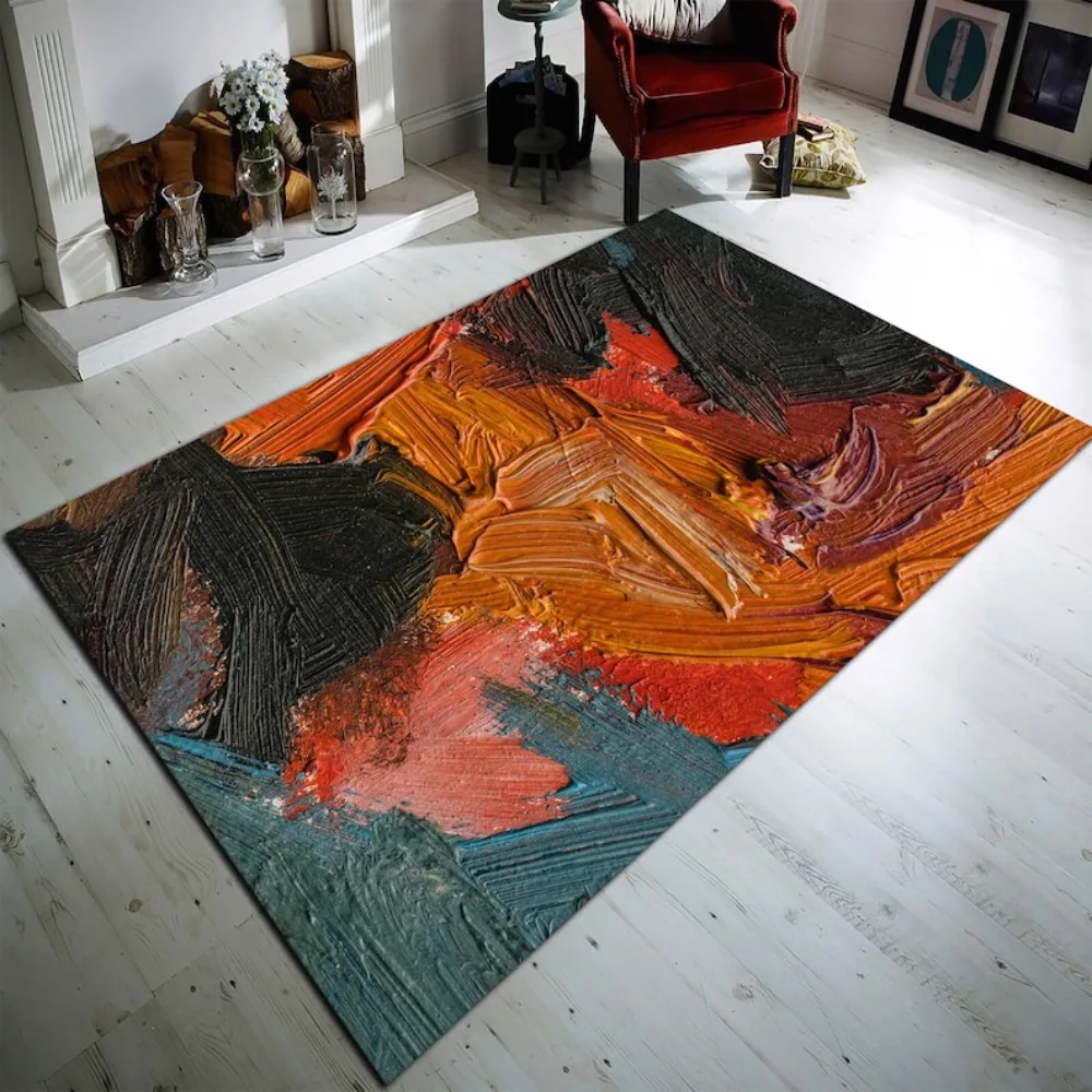 Vibrant Abstract Fluid Art Area Rug Modern Oil Painting Swirl Print Carpet Non-Slip Washable Floor Mat for Living Room Bedroom