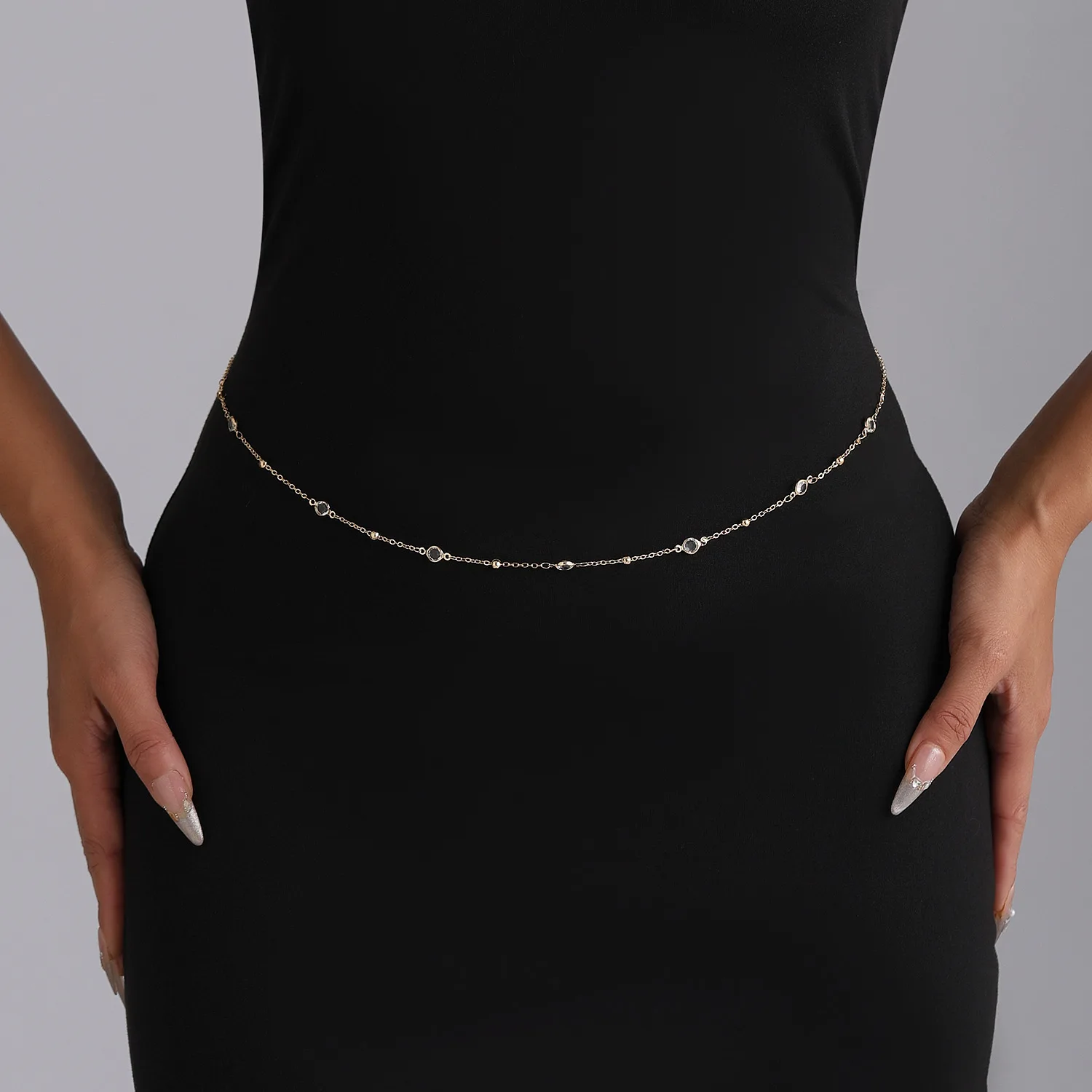 New Fashion Alloy Chain Rhinestone Waist Chain Casual Sexy Simple Single Layer Body Chain
