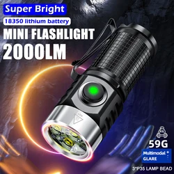 2000LM LEDMini Flashlight Powerful Type-C Rechargeable Use 18350 Battery Outdoor Waterproof Aluminum Alloy Torch Camping Lantern