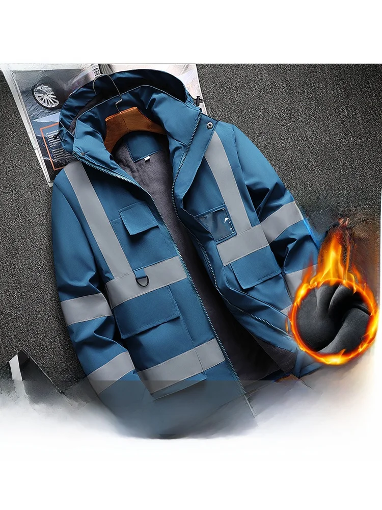 

Thiened Fce Winter Jaet for Men Outdoor Workwear Windproof Waterproof Reflective Large Size Cotton Jaet Busin Casual
