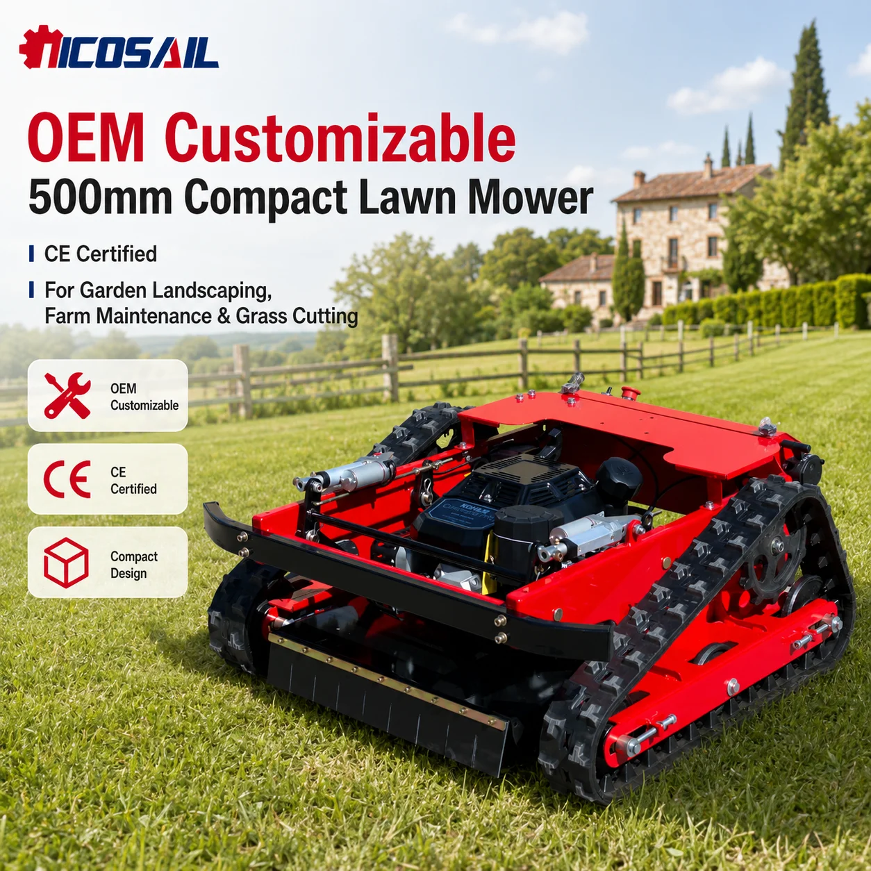OEM Customizable 500mm Compact Lawn Mower CE Certified for Garden Landscaping, Farm Maintenance and Grass Cutting