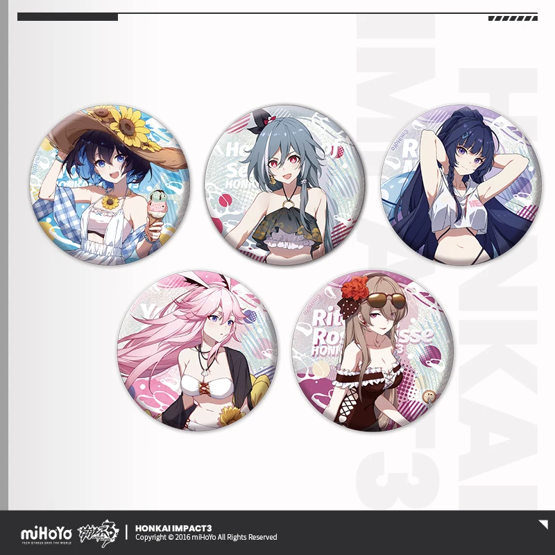 Anime Game Honkai Impact 3 Summer Theme Cosplay 58MM Tinplate Badge Fu Hua Kiana Yae Sakura Swimsuit Round Brooch Halloween Gift