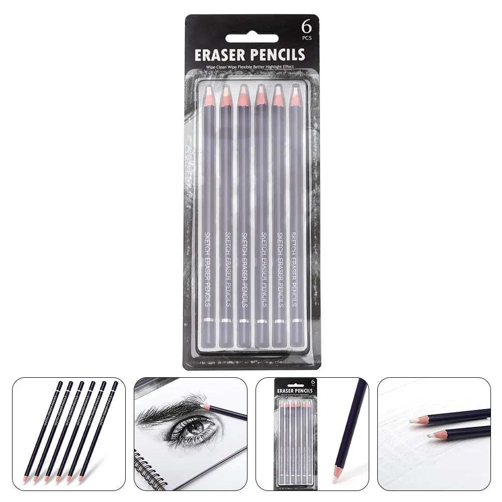 6Pcs Highlight Eraser Pencil Art Eraser Pencil for Sketching Drawing Painting School Office Supplies Student Creative Projects