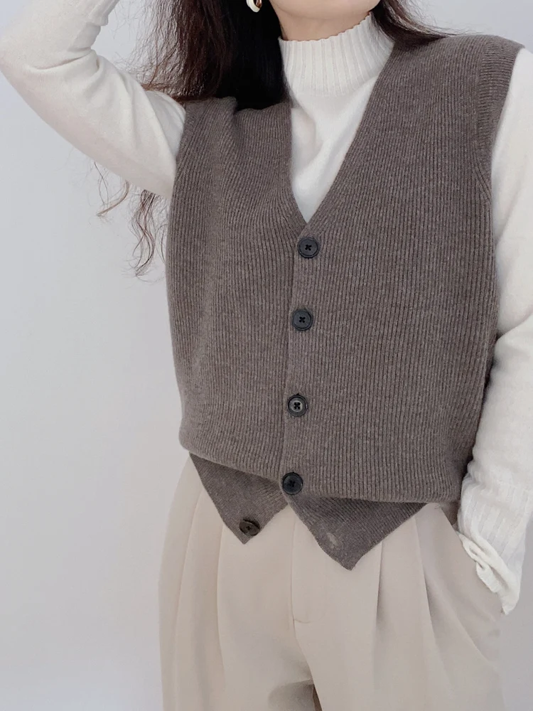 

Шерстяной вязаный жилет Camere, винтажная многослойная верхняя одежда с v-образным вырезом для колледжа, женская модная осенняя одежда