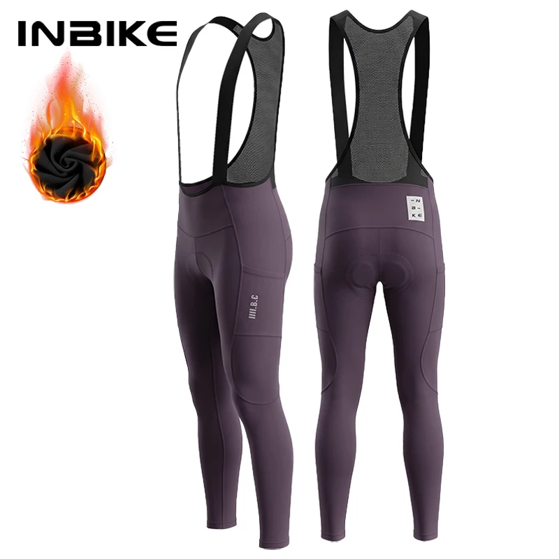 INBIKE Herren Rennrad-Trägerhose, Thermo-Winter-Radbekleidung, Feuchtigkeitsableitend, Komfortabel Gepolstert, MTB-Fahrradhose mit Taschen