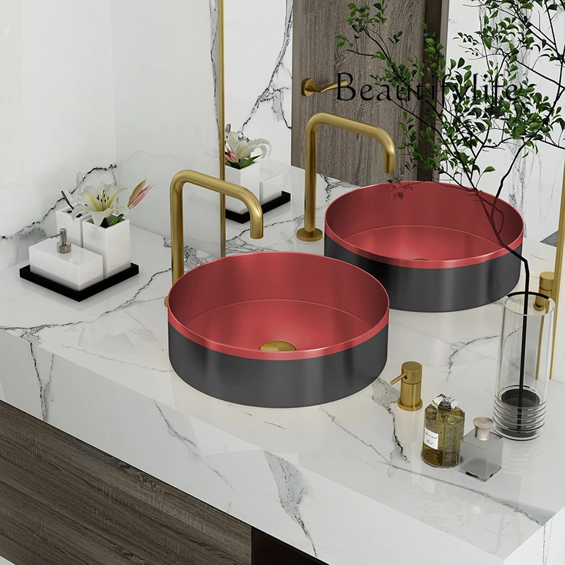 

Gold stainless steel countertop basin Light luxury hotel wash Single basin Black Nordic villa Washbasin