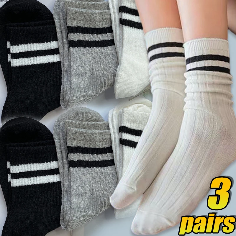 

Korean Solid Cotton Striped Black White Short Socks for Woman Harajuku Hip Hop Skateboard Crew Socks Casual Men Women's Socks