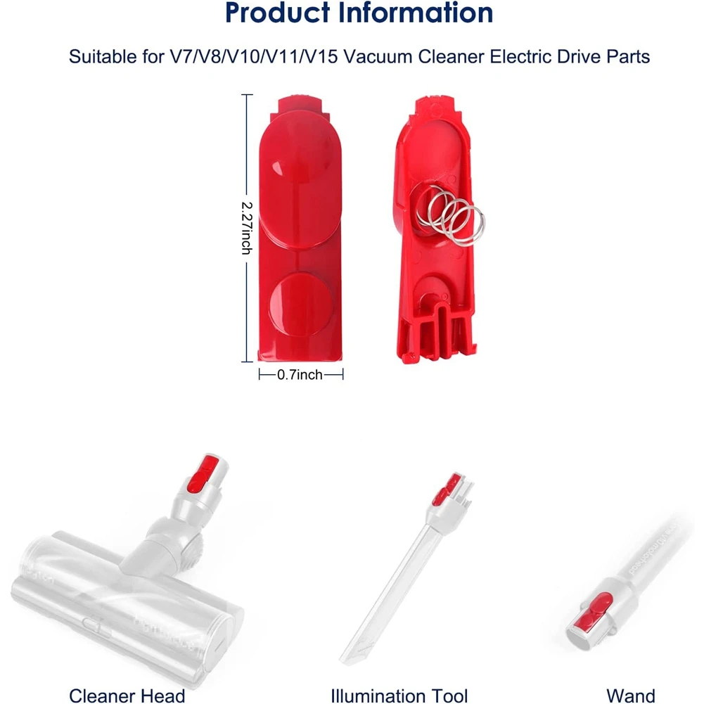 Aspirador Botão Interruptor com Primavera, Clipe de Cabeça, Botão Tab para Dyson V7, V8, V10, V11, V15, 2 pcs