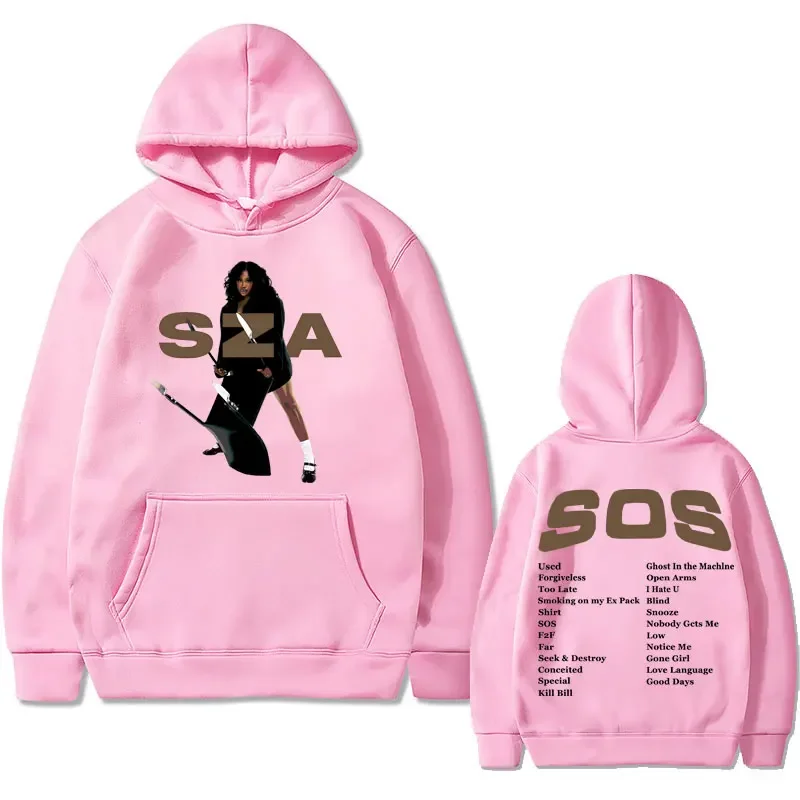 Penyanyi Sza Hoodie gambar Album musik SOS tur langka Hoodie pria wanita Hip Hop kasual Streetwear uniseks modis Hoodie ukuran besar