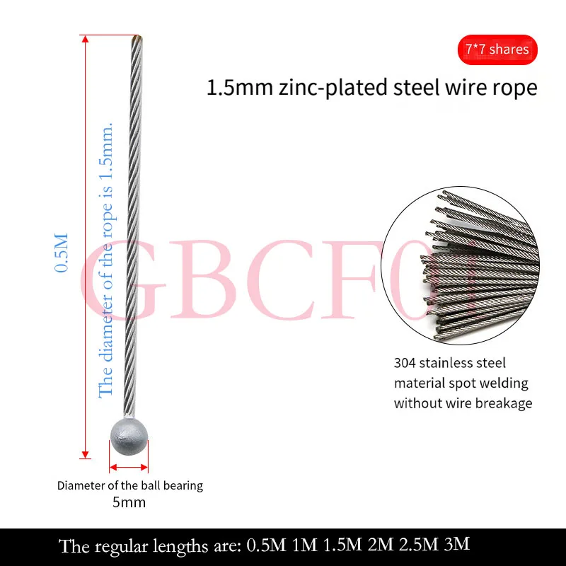 304 Stainless Steel Wire Rope Zinc Die Cast End Round Mushroom Head Splayed Non-Fraying 1.5mm-3mm 0.5m-3m for TowingConnection