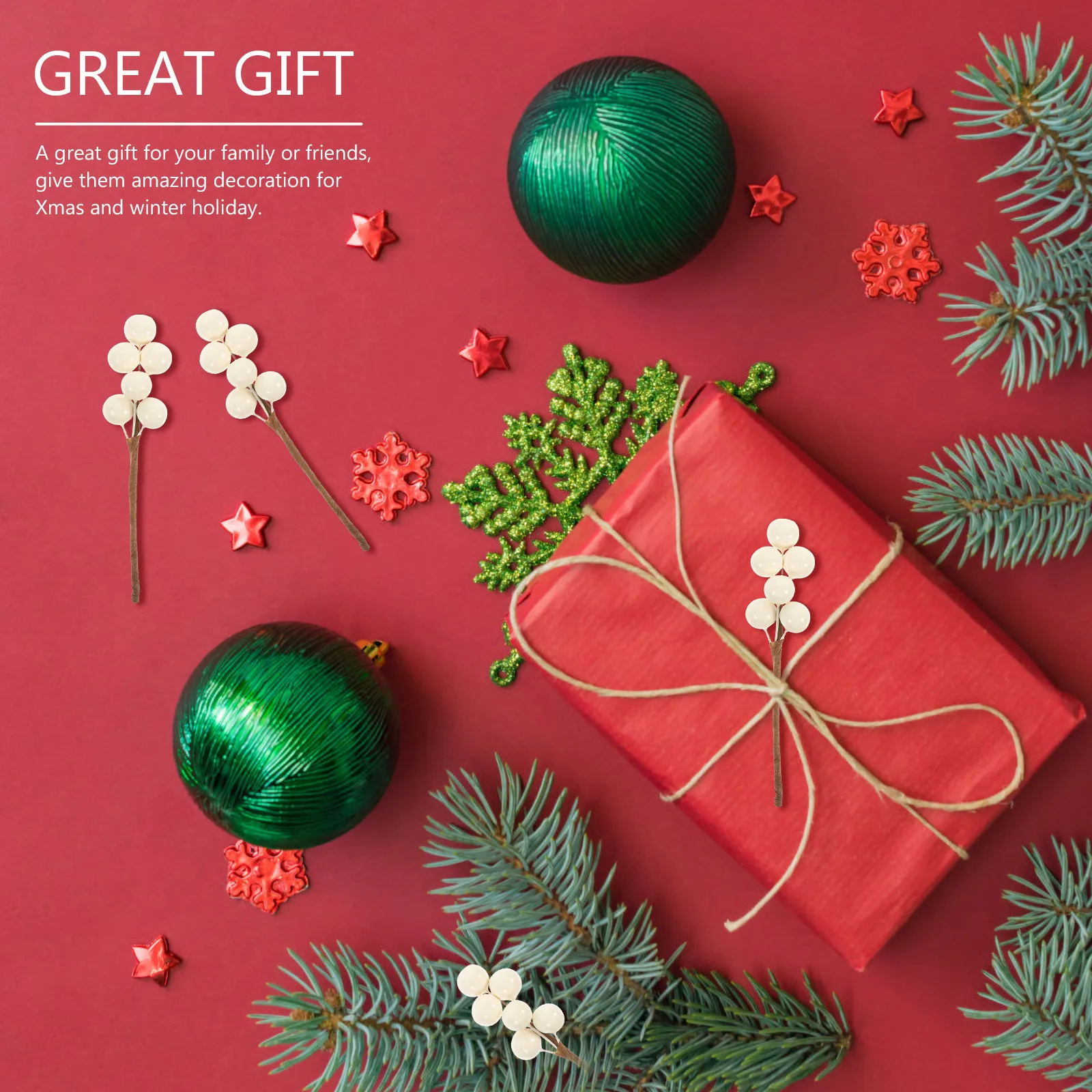 

30pcs Artificial Berries Stems Bright Color Christmas Tree Decorations Holiday Crafts Wedding Branch DIY Paper Sticks Winter