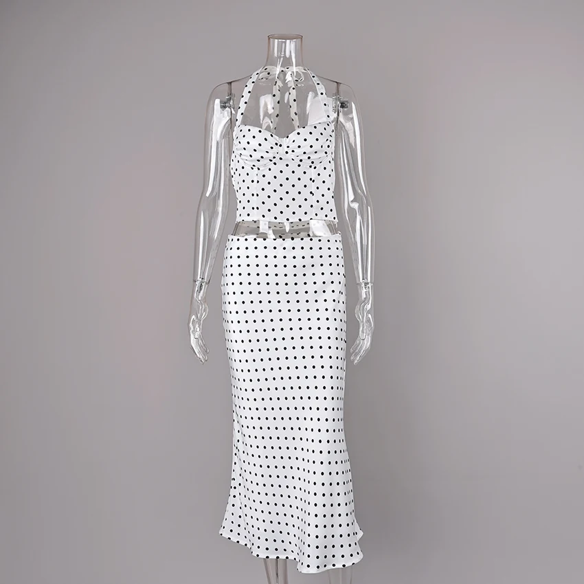 Linad Street Chic Polka Dot 2 Piece Sexy Crop Top Halter Vest With High Waist Long Skirts Two Piece Sets Women 2026 Casual Suits image 6