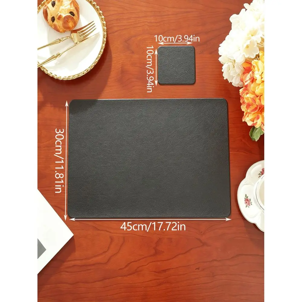 6pcs Solid Color Rectangular Thickened Faux Leather HeatResistant Placemats Coasters, Hotel And Restaurant Decor, Suitable For