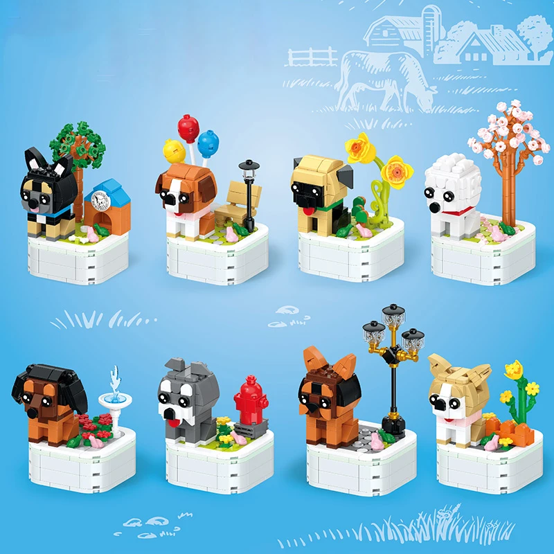 Pet Dog Series Potted Poodle Cute Dog Chihuahua Decoration Shepherd Dog Block Flower Puzzle Toy, Giftuzzle Toy, Gift for Friends