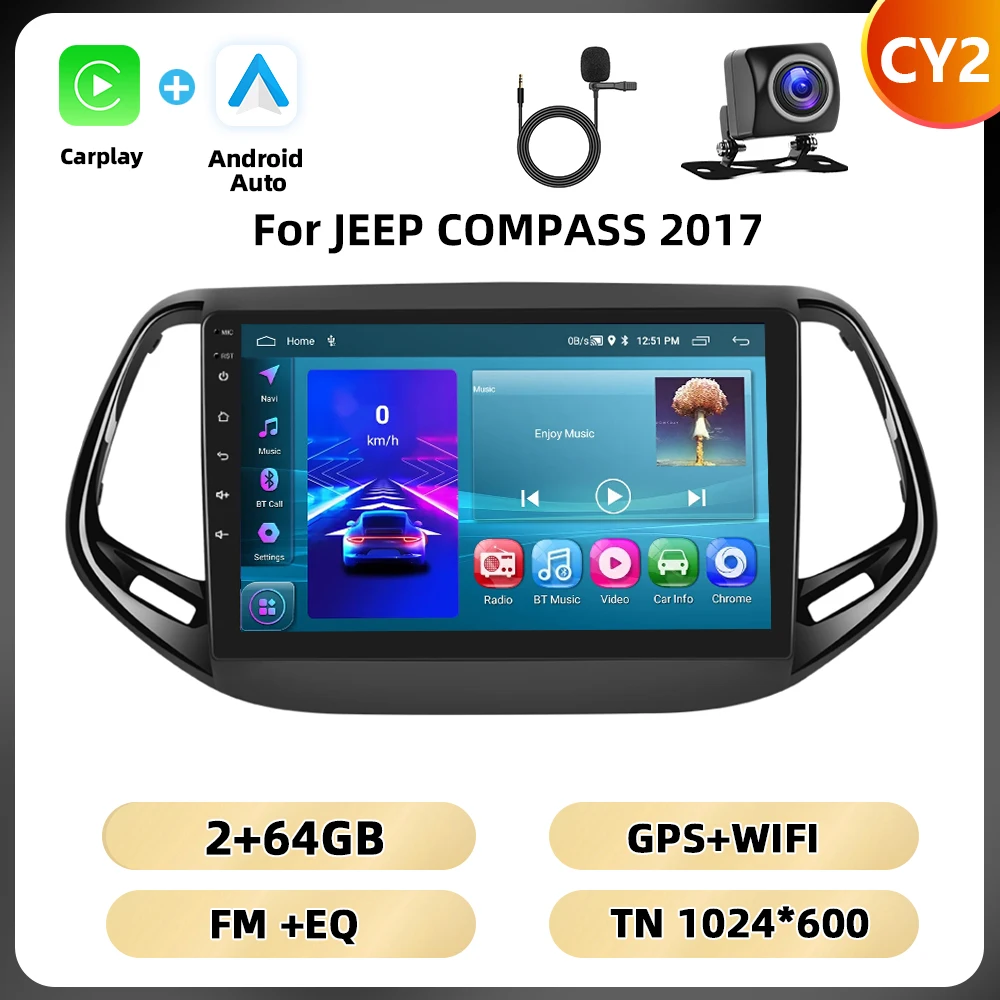 Podofo Gps Wifi 4G Auto Audio Voor Jeep Kompas 2017 Multimedia Speler Bluetooth Carplay Android Auto 8Core Fm Rds Dsp Autoradio