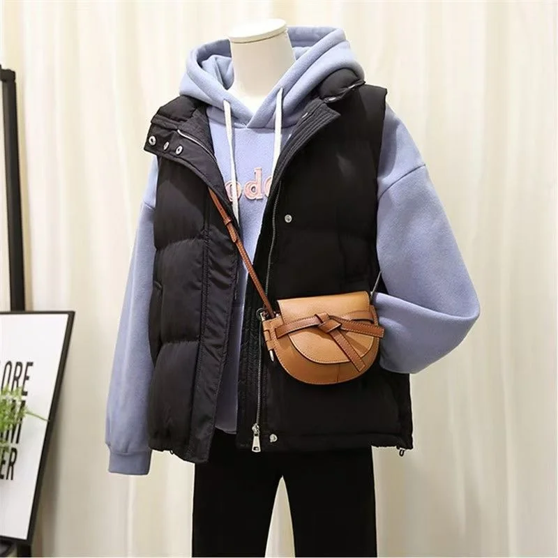 

Fall/Winter 2025 New Fashion Down Cotton Vest Female Short-sleeved Students Korean Version Of Loose Stand-up Collar Vest Coat