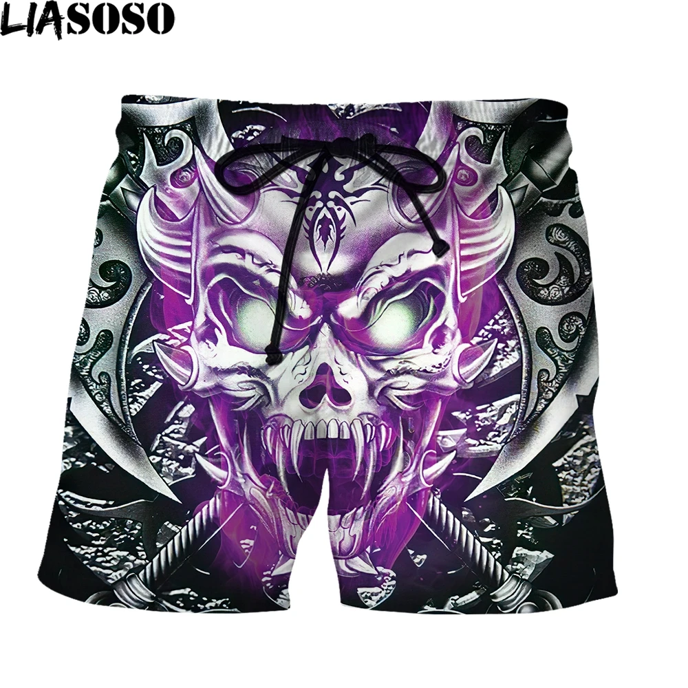 LIASOSO 2022 Men's Pants Hot Sale Skull Horror 3D Print Beach Shorts Anime Pants Streetwear Short Harajuku Oversized Beach Short