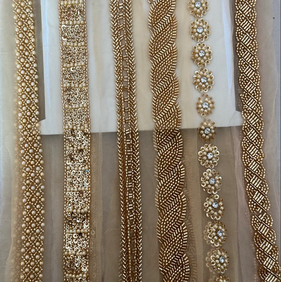 90cm perła koronka z koralikami wykończenia wstążka dekoracja odzieży aplikacja przycinanie złota cekinowa taśma DIY tkanina do szycia akcesoria materiałowe