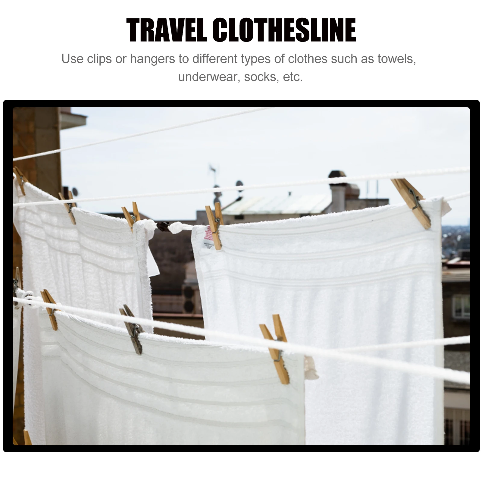 

Elastic Clothesline For Home Travel Outdoor Use Lightweight Portable Drying Rope With Lock Hooks