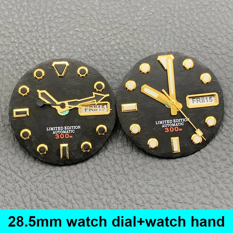 Green Blue Luminous 28.5mm Watch Dial and Watch Hand Combination 3 o'clock 3.8 o'clock 4.1 o'clock Fit NH35 7S Movement Custom