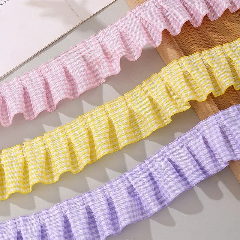 

4cm Wide Sewing Decoration 40meter Pleated Gingham Lace Fabric DIY Hat Shoes Headdress Gift Box Ribbon Girls Clothes Pettiskirt