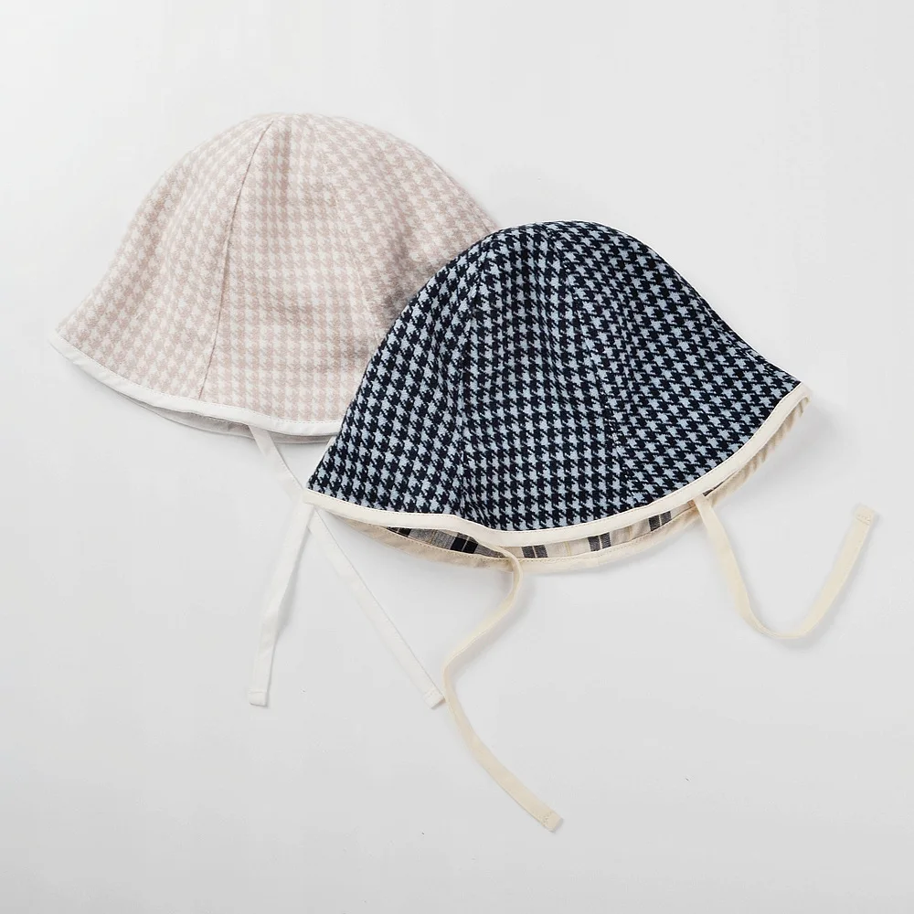 

Double Sided Spring and Autumn New Children's Warmth Hat Baby Fashion Thousand Bird Grid Woven Pot Hat