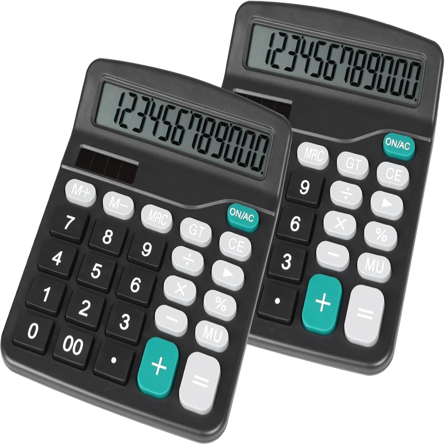 Cute Black Desktop Calculator with Big Buttons, Dual Power , Solar and Battery, Large LCD Display, 2 Pack Desk Calculator- Perfe