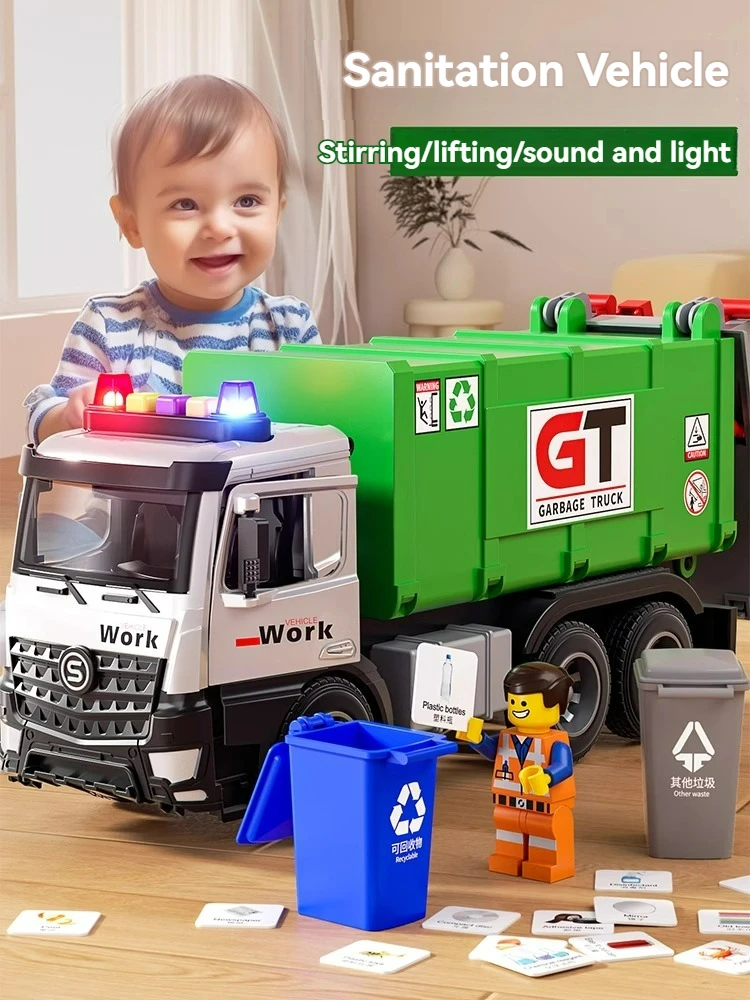 

1:35 City Sanitation Truck Alloy Metal Model Diecast Children's Toys Engineering Vehicles Sound Light Children Toy Xmas Gifts