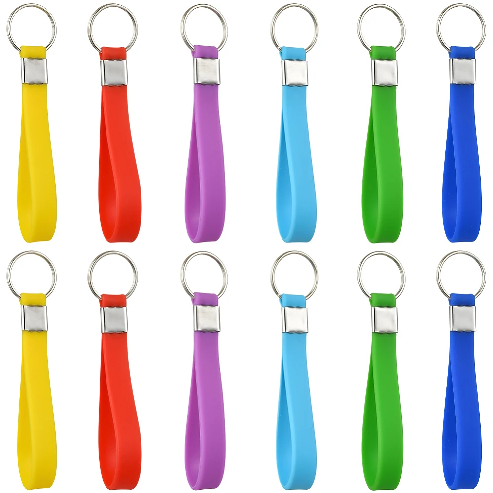 20Pcs Wrist Strap Keychain Wristlet Key Chain Bulk Random Colorful Resin Soft Lightweight Belt Blank Hand Keyring Holder
