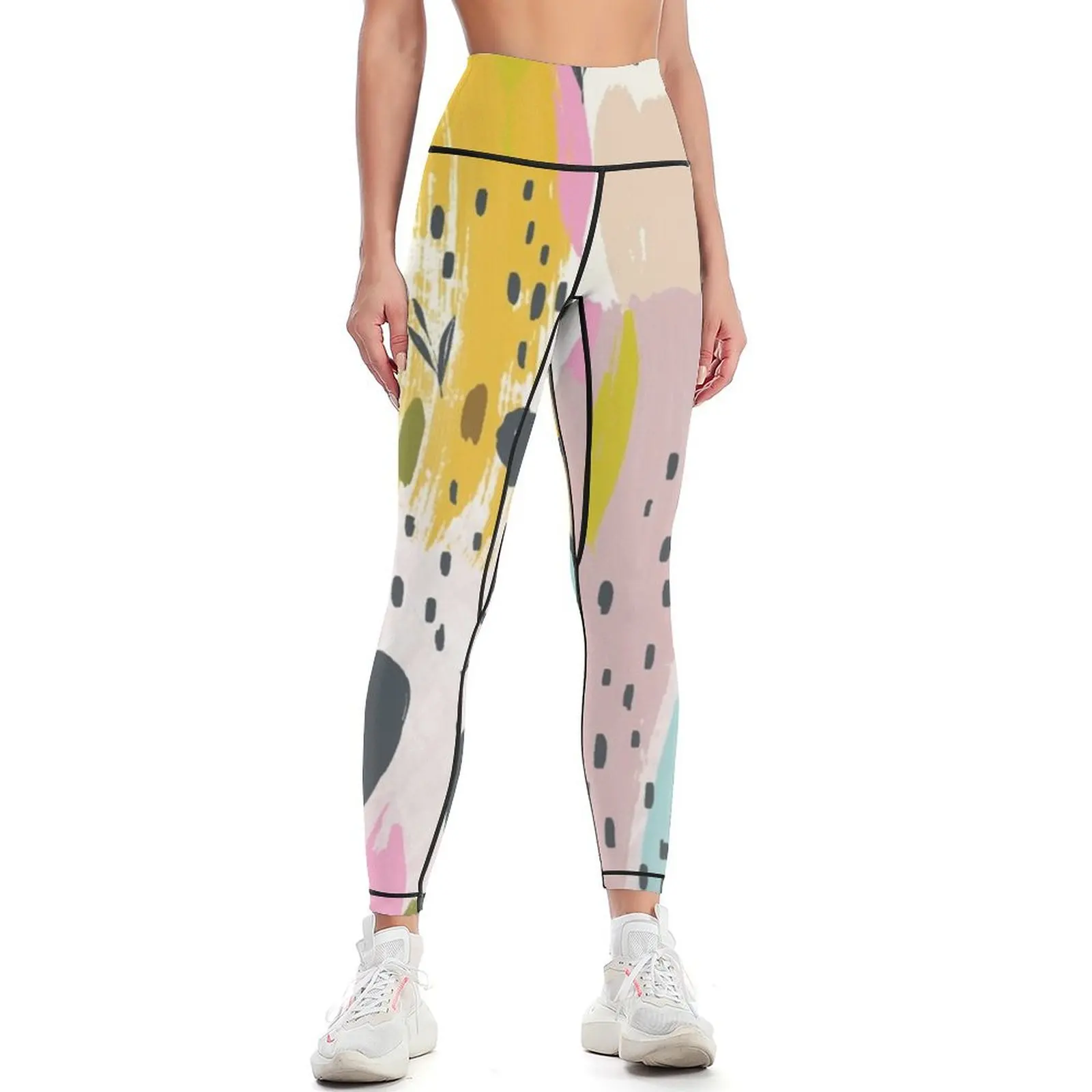 Pink And Yellow Abstract Art Trendy Modern Pattern Leggings for girls push up fitness gym wear Women's pants Womens Leggings
