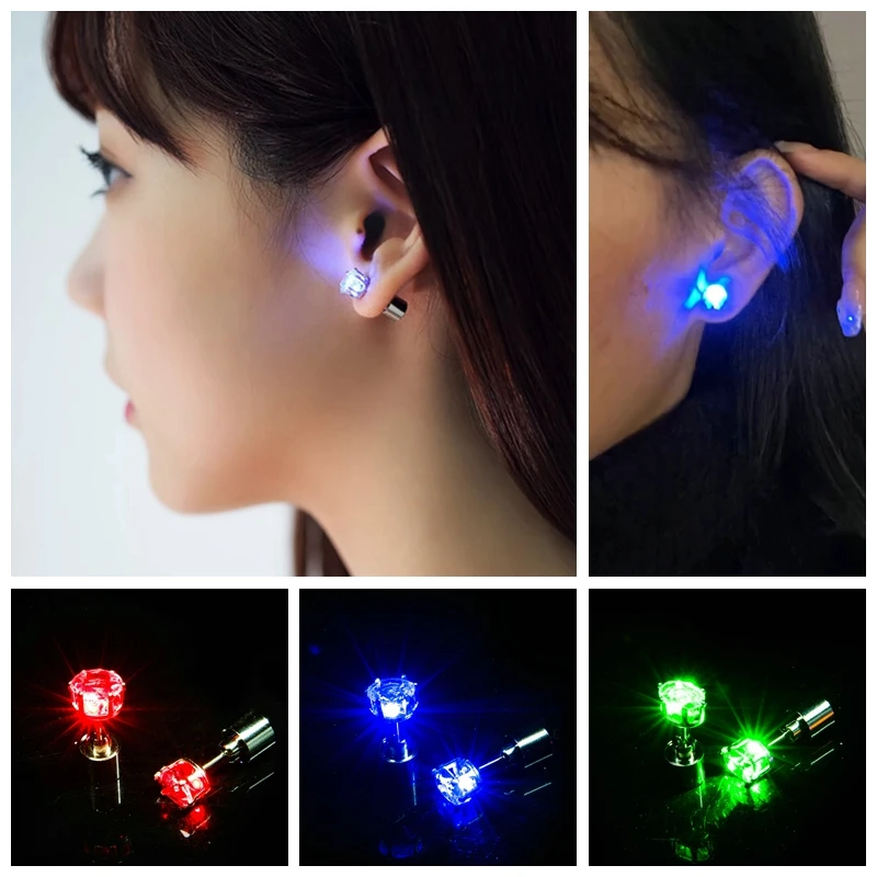 1Pcs of Colorful Light Led Earrings Flashing Stainless Steel Earrings Dance Party Accessories Hot Christmas Gift Luminous Stick