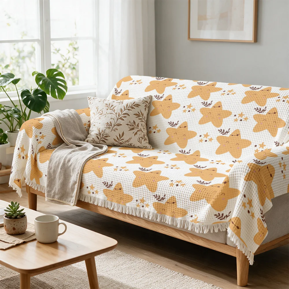 Cozy Beige Yellow Floral Print Throw Blanket Sofa Cover for Couch Decor Living Room Aesthetic Seasonal Throw Housewarming Gift I