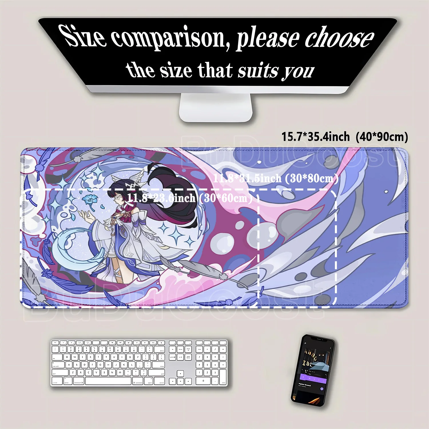 Genshin Impact Gaming Columbina XXL Overlock Large Mouse Pad Non-slip Base Keyboard Anime Esports Desk Mat HD Printing Mousepad view 4