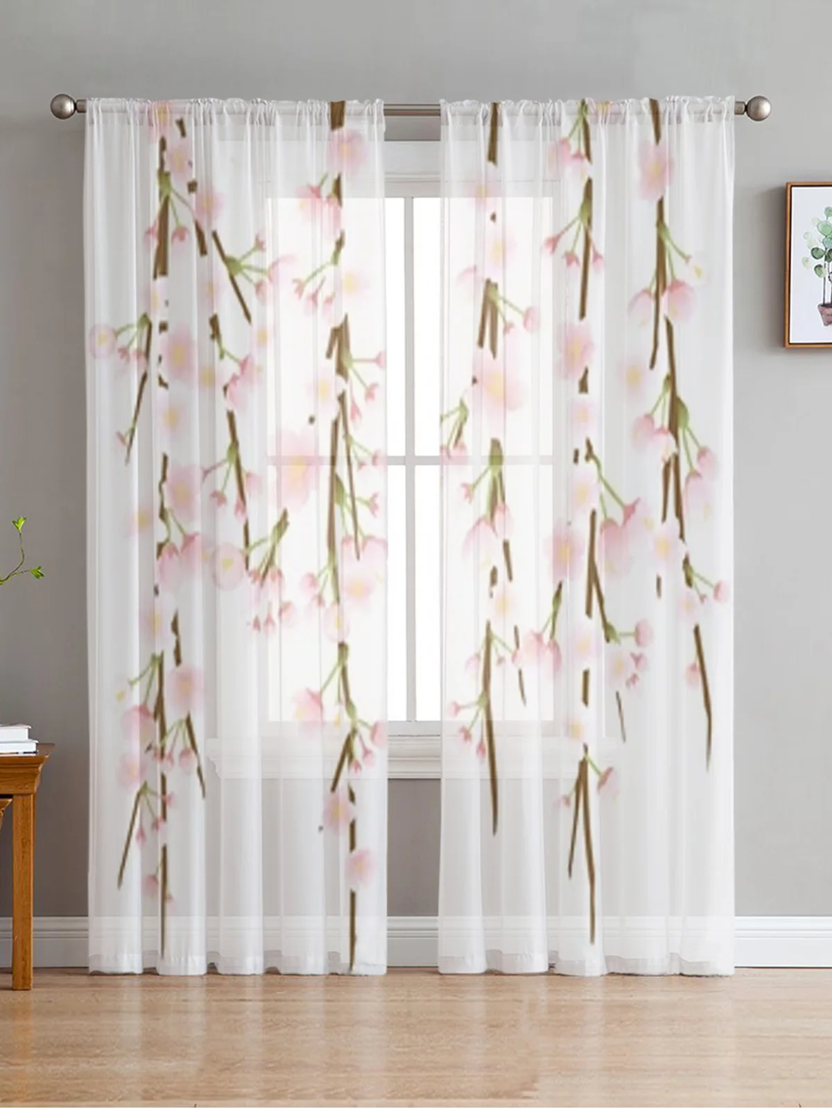 Cherry Blossom Chiffon Sheer Curtains For Living Room Bedroom Decor Kitchen Window Voiles Tulle Curtain