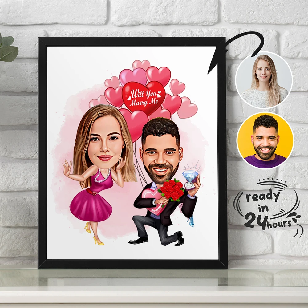 

Personalized Wedding Proposal Love Couple Portrait Customized Wall Art Poster And Prints Picture Canvas Painting Decoration