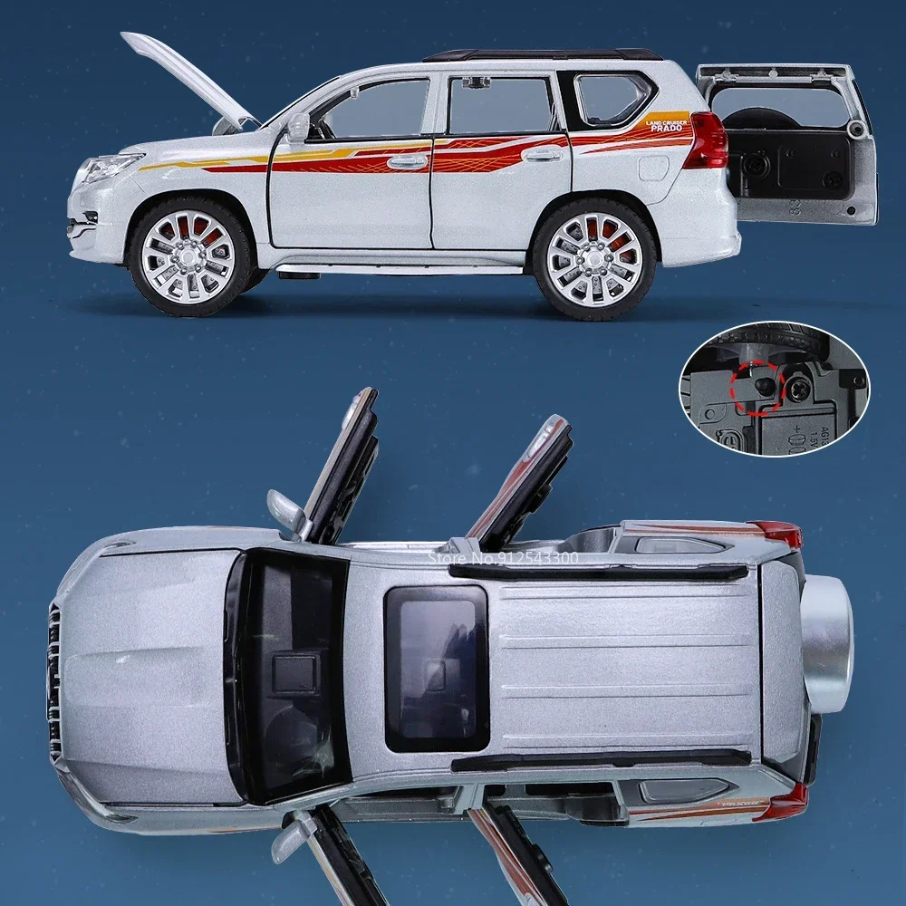 1:32 Scale Toyota PRADO Toy Car Model Alloy Diecast Sound Light Pull Back Toy for Boy Holiday Gift Souvenirs Decoration