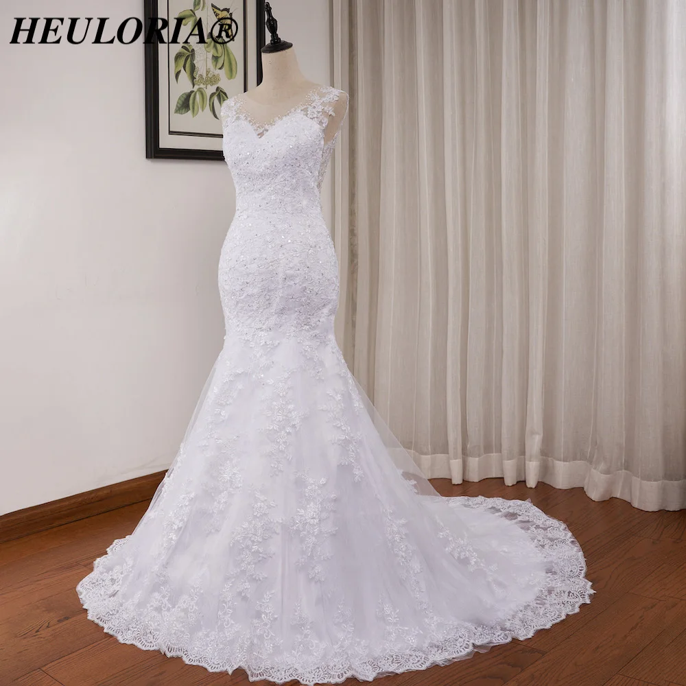 HEUIA LORIA-Personalizado Manga Longa Vestidos De Casamento De Renda, Vestido De Noiva Applique Beading, Robe De Casamento