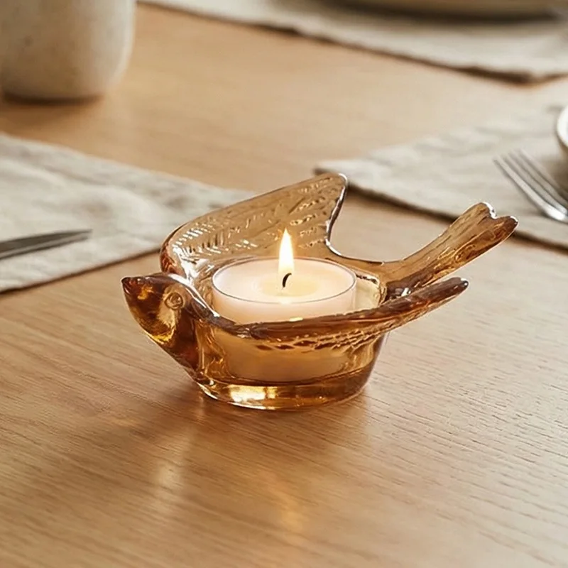 Amber Glass Bird Tealight Holders 5
