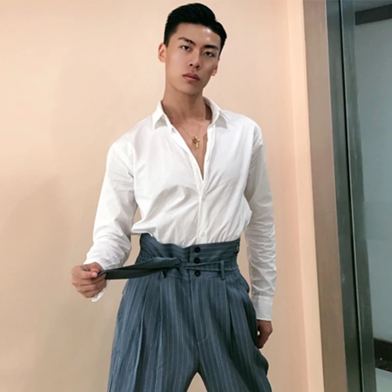 남성용 라틴 댄스 탑 퍼포먼스 의류 볼룸 스탠다드 댄스 셔츠 긴 소매 탑 남성 라틴 복장 연습복 1999