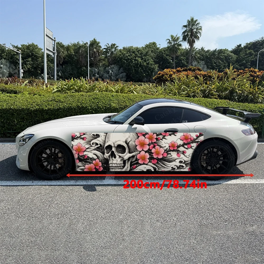 2pcs ukiyo-e style skull Car Body Side Stickers, Large Vinyl Wrap Decals, Automotive Door Side Graphics for Universal Cars