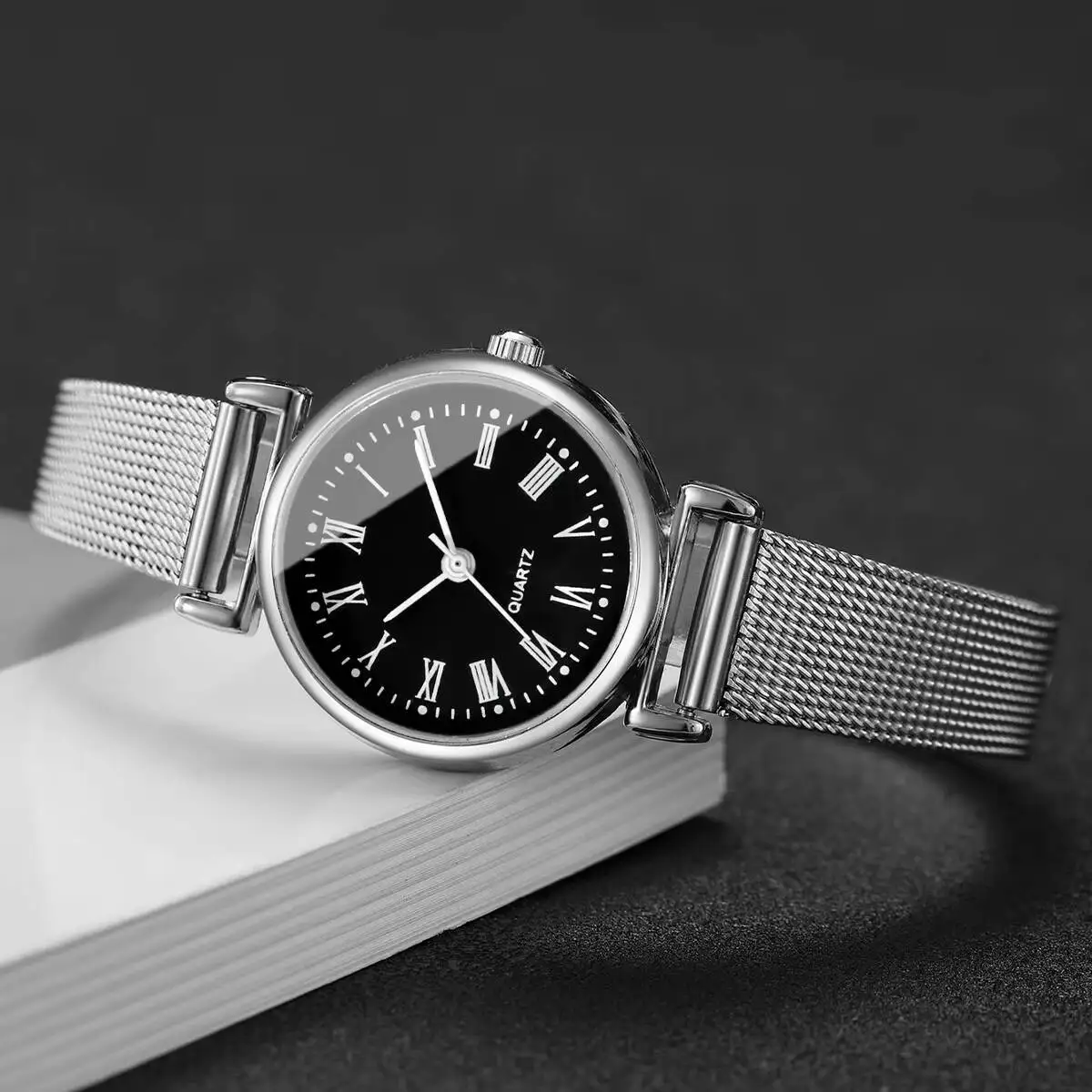 

2/4PCS Fashion Roma Dial Quartz Watch Casual Mesh Strap Women Watches Bracelet Set Reloj Mujer（Without Box）