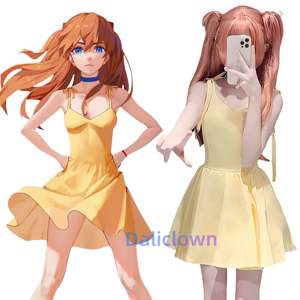 Shikinami Asuka Langley vestido amarillo Anime Eva Cos ropa traje nuevo siglo Soryu Asuka Cosplay disfraz de Halloween para mujer