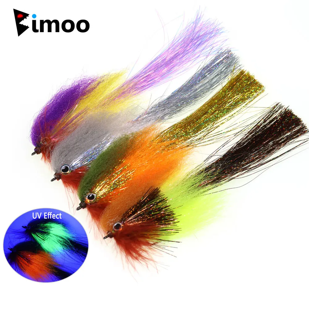 

Bimoo 2pcs 4/0 6.89inch Long Big Fish Streamer Fly Marabou Hackle Baitfish Streamer Fly Trout Pike Musky Bass Sea Fish Lure