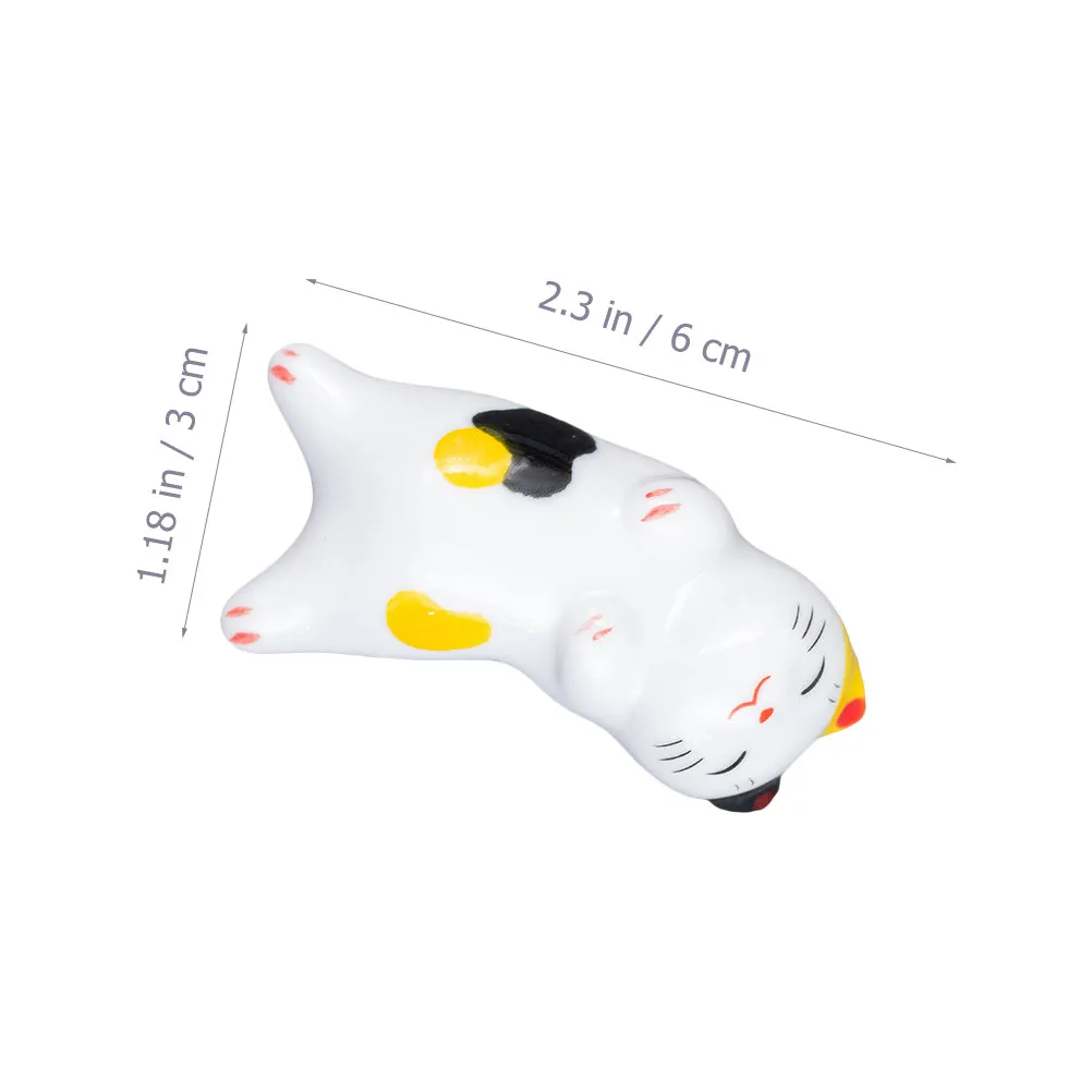5Pcs Chopstick Rest Ceramic Fortune Cat Shape Holder Rack for Tableware Home Kitchen Restaurant Use Dinning Supplies Organizer