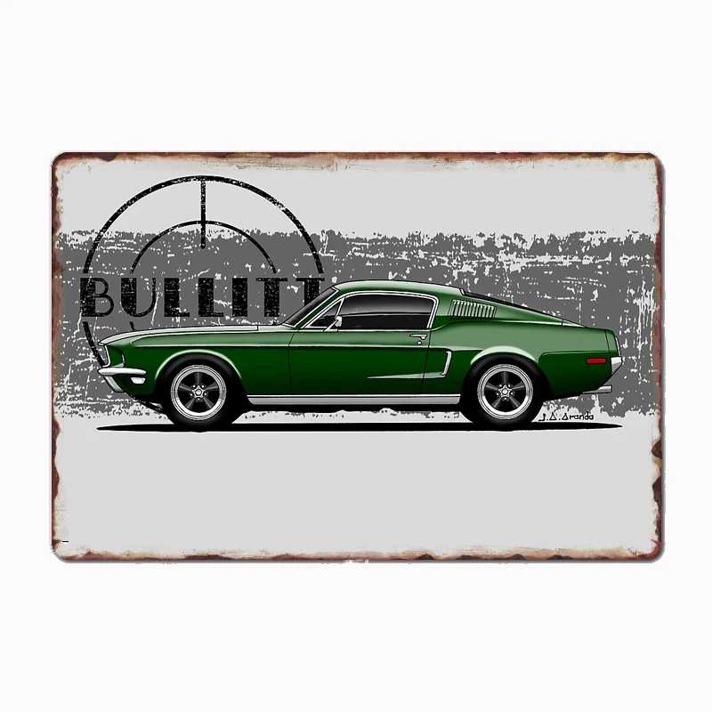 

The Bullitt Iconic Muscle Car From The Movie Posters Metal Sign Kitchen Wall Art Decor Garage Room Decor Tin Home Decor